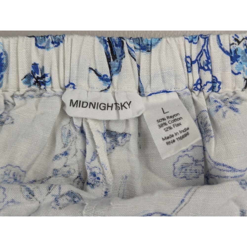 Wide Leg Palazzo Pants Blue Floral Boho Coastal Cotton Flax Cropped Womens Large - Picture 5 of 8